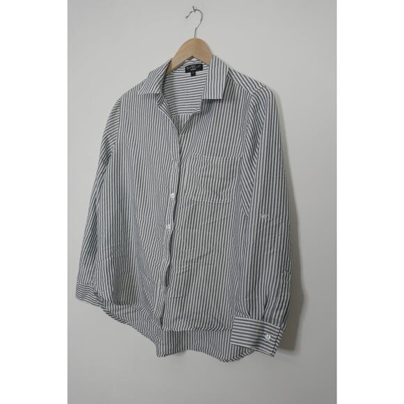 Grey Stripped Long Sleeve Button Up Blouse Size Small - Picture 3 of 7